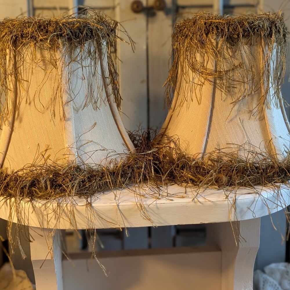 Clip on chandelier bell shaped shades with corn silk fringe